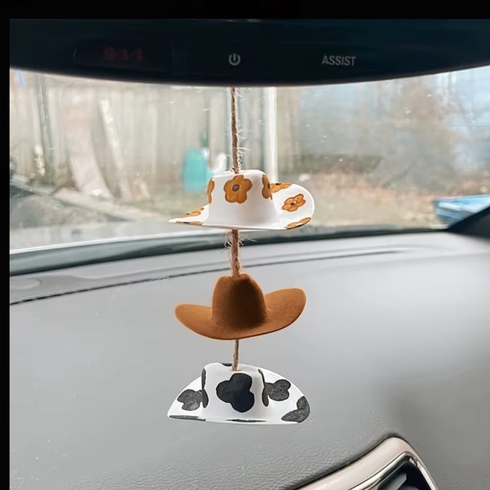 Cowboy Hat Car Rearview Mirror Hanger 3 pack